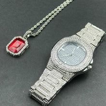 Load image into Gallery viewer, Luxury Gold hip hop jewelry stylish watch &amp; Necklace Combo Set Watch Diamond Men hip hop chain necklace Iced Out  Men Jewelry
