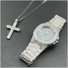Load image into Gallery viewer, Luxury Gold hip hop jewelry stylish watch &amp; Necklace Combo Set Watch Diamond Men hip hop chain necklace Iced Out  Men Jewelry