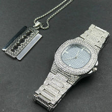 Load image into Gallery viewer, Luxury Gold hip hop jewelry stylish watch &amp; Necklace Combo Set Watch Diamond Men hip hop chain necklace Iced Out  Men Jewelry