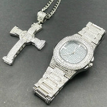 Load image into Gallery viewer, Luxury Gold hip hop jewelry stylish watch &amp; Necklace Combo Set Watch Diamond Men hip hop chain necklace Iced Out  Men Jewelry