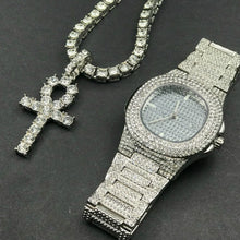 Load image into Gallery viewer, Luxury Gold hip hop jewelry stylish watch &amp; Necklace Combo Set Watch Diamond Men hip hop chain necklace Iced Out  Men Jewelry