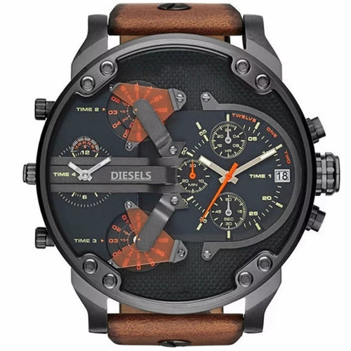 2019  reloj Montre luxe Military Clock Leather Strap 53MM Big dial DZ Stainless steel Watch Men's Sport Quartz Diesels Watch 11