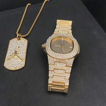 Load image into Gallery viewer, Luxury Gold hip hop jewelry stylish watch &amp; Necklace Combo Set Watch Diamond Men hip hop chain necklace Iced Out  Men Jewelry