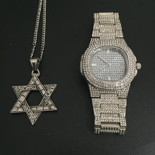 Load image into Gallery viewer, Luxury Gold hip hop jewelry stylish watch &amp; Necklace Combo Set Watch Diamond Men hip hop chain necklace Iced Out  Men Jewelry