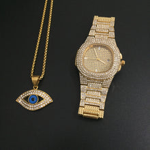 Load image into Gallery viewer, Luxury Gold hip hop jewelry stylish watch &amp; Necklace Combo Set Watch Diamond Men hip hop chain necklace Iced Out  Men Jewelry