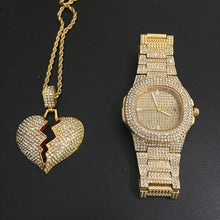 Load image into Gallery viewer, Luxury Gold hip hop jewelry stylish watch &amp; Necklace Combo Set Watch Diamond Men hip hop chain necklace Iced Out  Men Jewelry