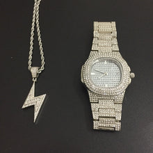 Load image into Gallery viewer, Luxury Gold hip hop jewelry stylish watch &amp; Necklace Combo Set Watch Diamond Men hip hop chain necklace Iced Out  Men Jewelry