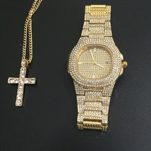 Load image into Gallery viewer, Luxury Gold hip hop jewelry stylish watch &amp; Necklace Combo Set Watch Diamond Men hip hop chain necklace Iced Out  Men Jewelry