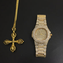 Load image into Gallery viewer, Luxury Gold hip hop jewelry stylish watch &amp; Necklace Combo Set Watch Diamond Men hip hop chain necklace Iced Out  Men Jewelry