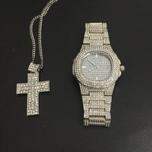 Load image into Gallery viewer, Luxury Gold hip hop jewelry stylish watch &amp; Necklace Combo Set Watch Diamond Men hip hop chain necklace Iced Out  Men Jewelry