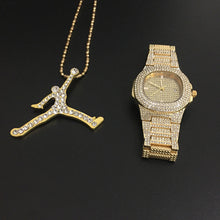 Load image into Gallery viewer, Luxury Gold hip hop jewelry stylish watch &amp; Necklace Combo Set Watch Diamond Men hip hop chain necklace Iced Out  Men Jewelry